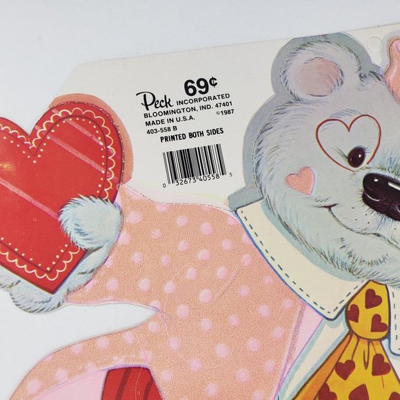 Vintage Peck Valentine's Day Die Cut Bear Unicycle Decoration Flocked 1987 - Picture 3 of 4